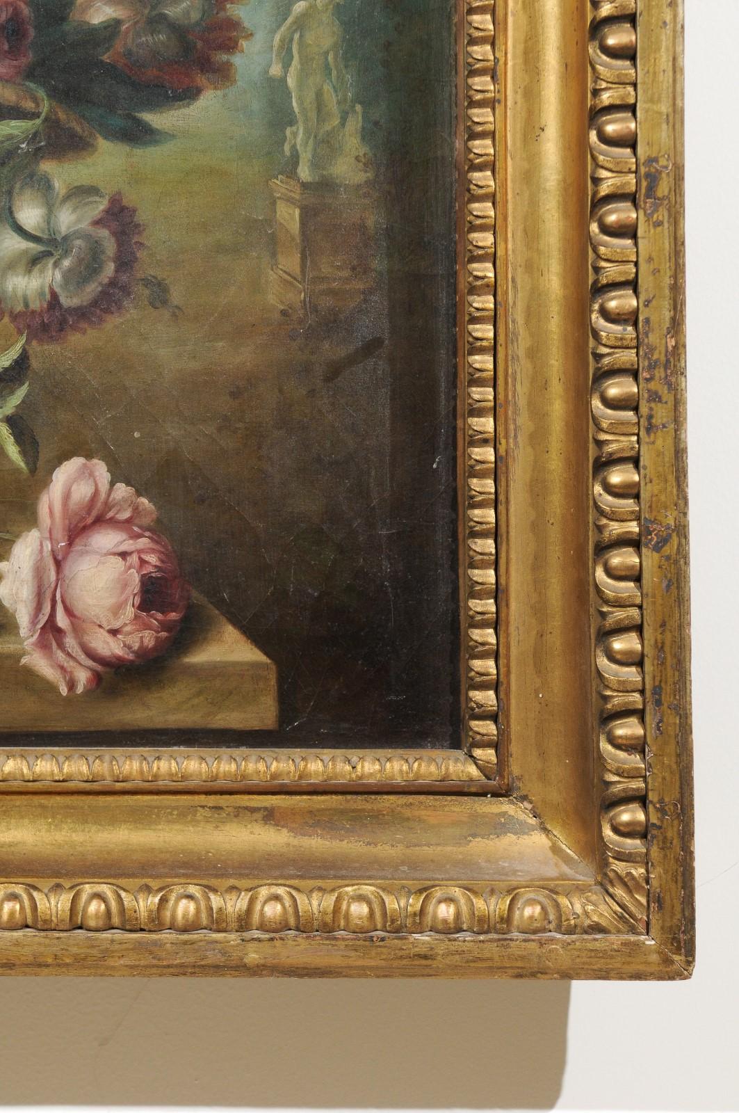 French Framed Still-Life Oil Painting Depicting a Bouquet of Flowers, circa 1850 1