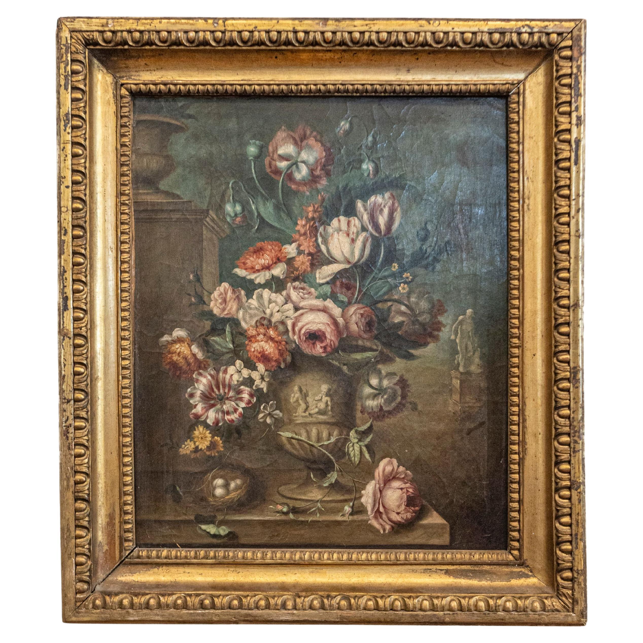 French Framed Still-Life Oil Painting Depicting a Bouquet of Flowers, circa 1850 For Sale