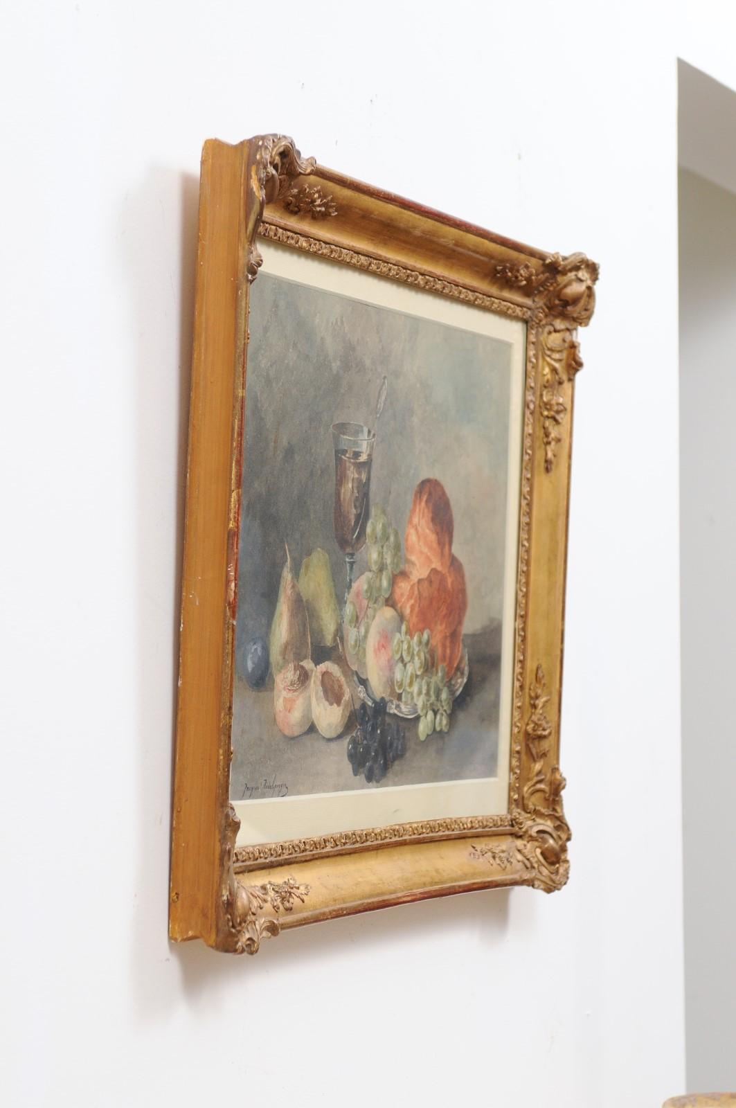 French Framed Still-Life Watercolor Signed Jacques Redelsperger, circa 1887 For Sale 7