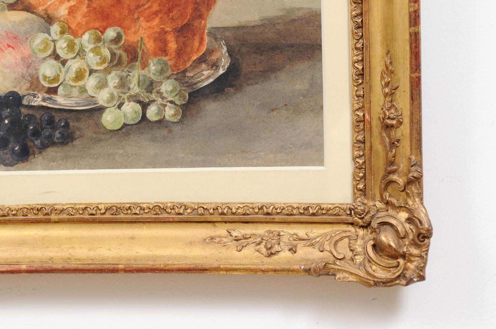 Paint French Framed Still-Life Watercolor Signed Jacques Redelsperger, circa 1887 For Sale