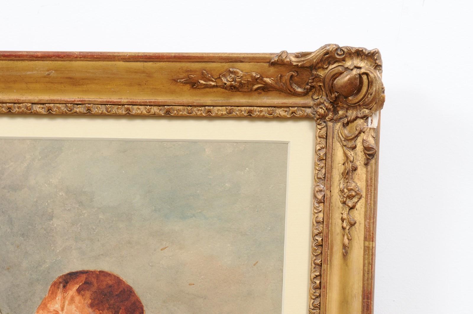 French Framed Still-Life Watercolor Signed Jacques Redelsperger, circa 1887 For Sale 1