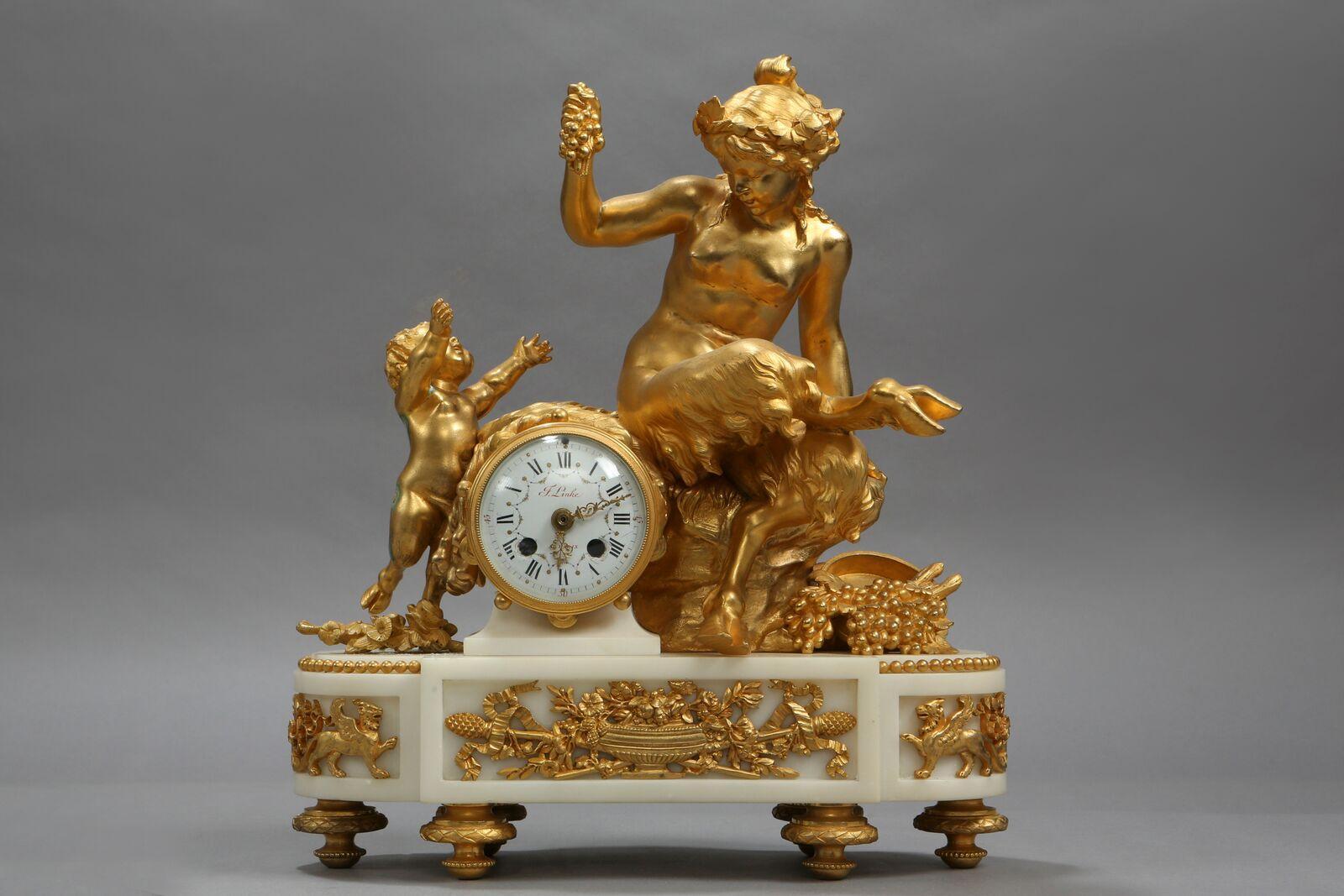 19th Century French François Linke Louis XVI Style Gilt Bronze and White Marble Clock For Sale