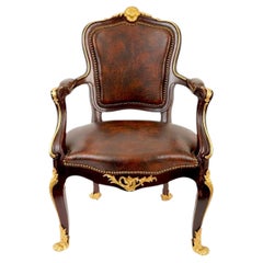 French Francois Linke Style Ormolu and Wood Leather Armchair