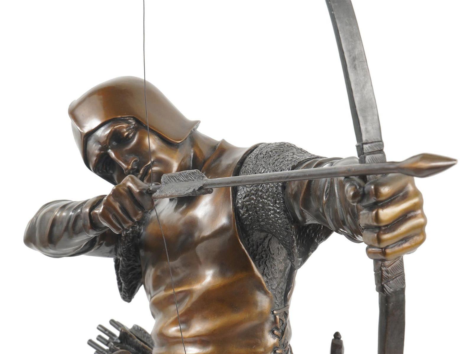 Patinated French Free Archer Bronze Statue After Pierre Tourgueneff For Sale
