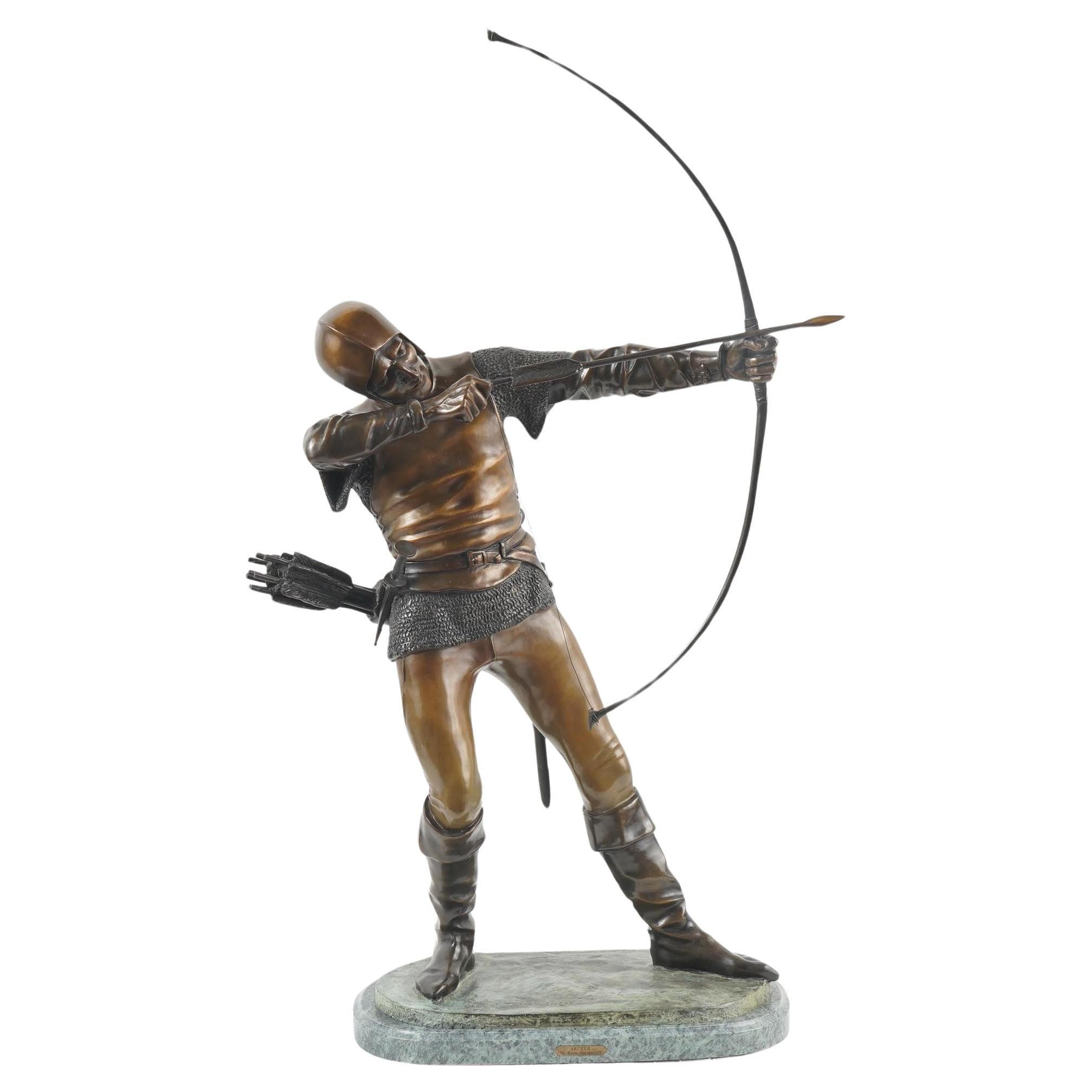 French Free Archer Bronze Statue After Pierre Tourgueneff For Sale