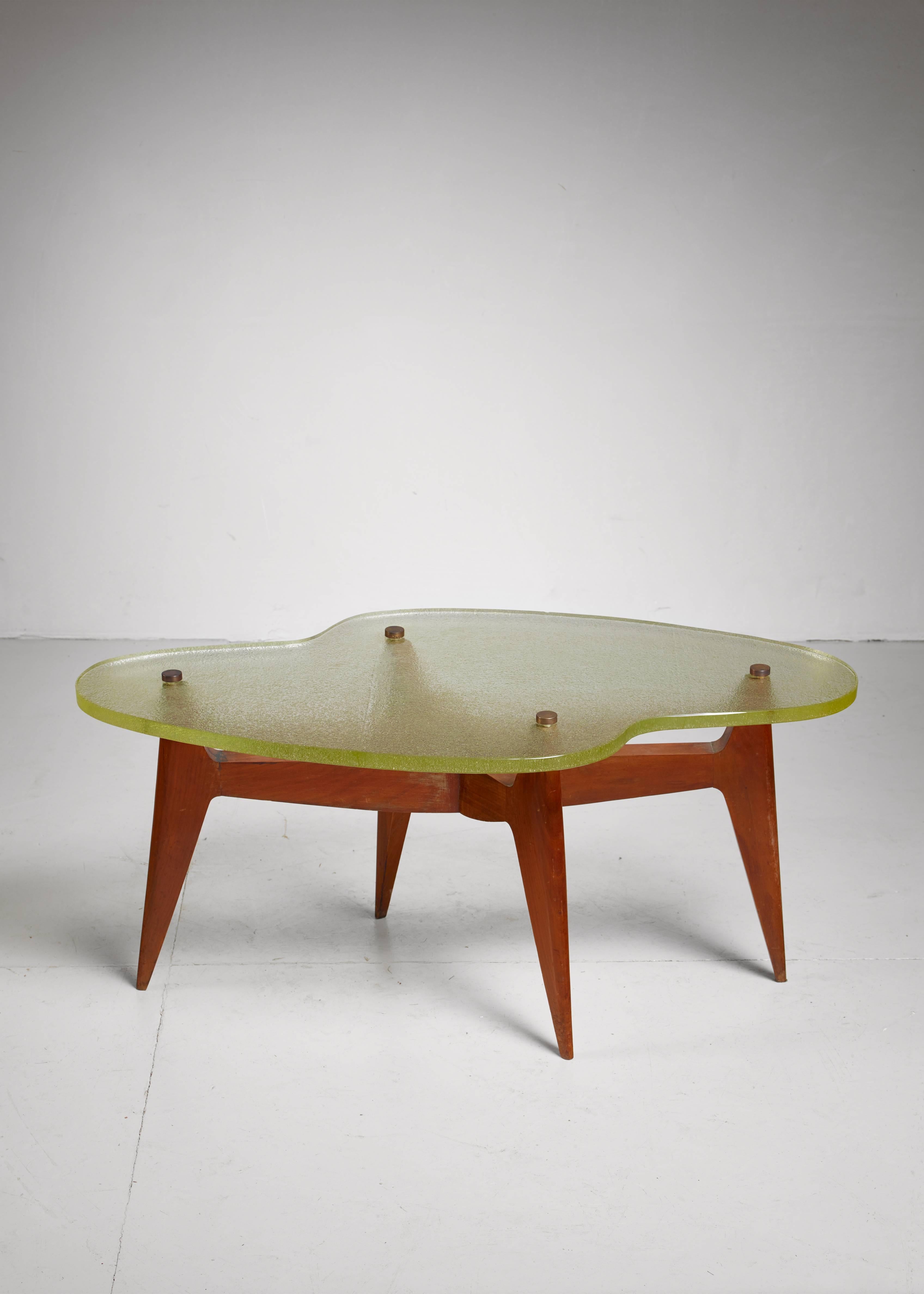 Mid-Century Modern French Free-Form Coffee or Side Table with Glass Top, 1950s