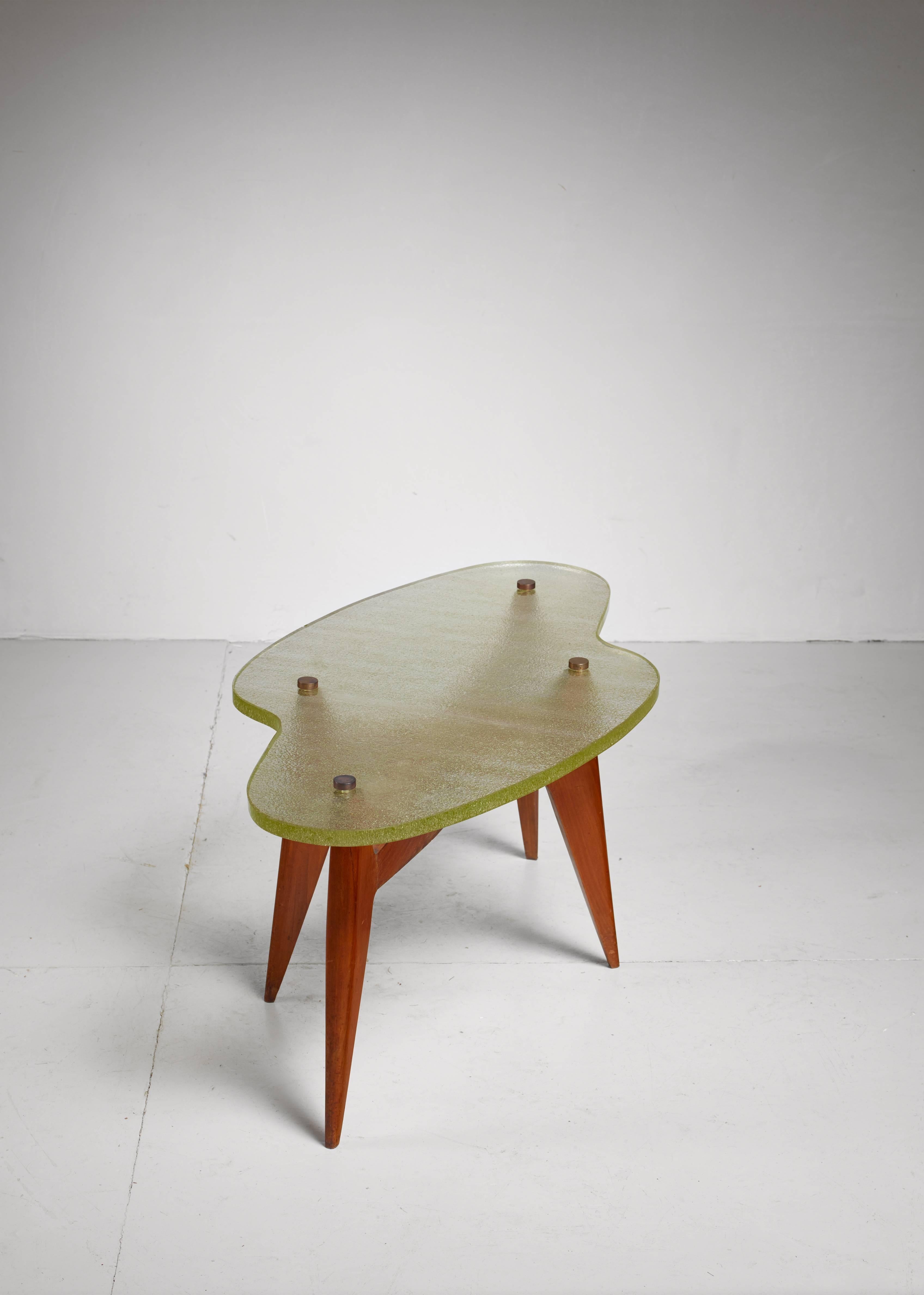 Mid-20th Century French Free-Form Coffee or Side Table with Glass Top, 1950s