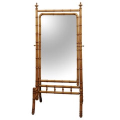 Antique French Freestanding Faux-Bamboo Cheval Mirror with Saber Legs from the 1870s