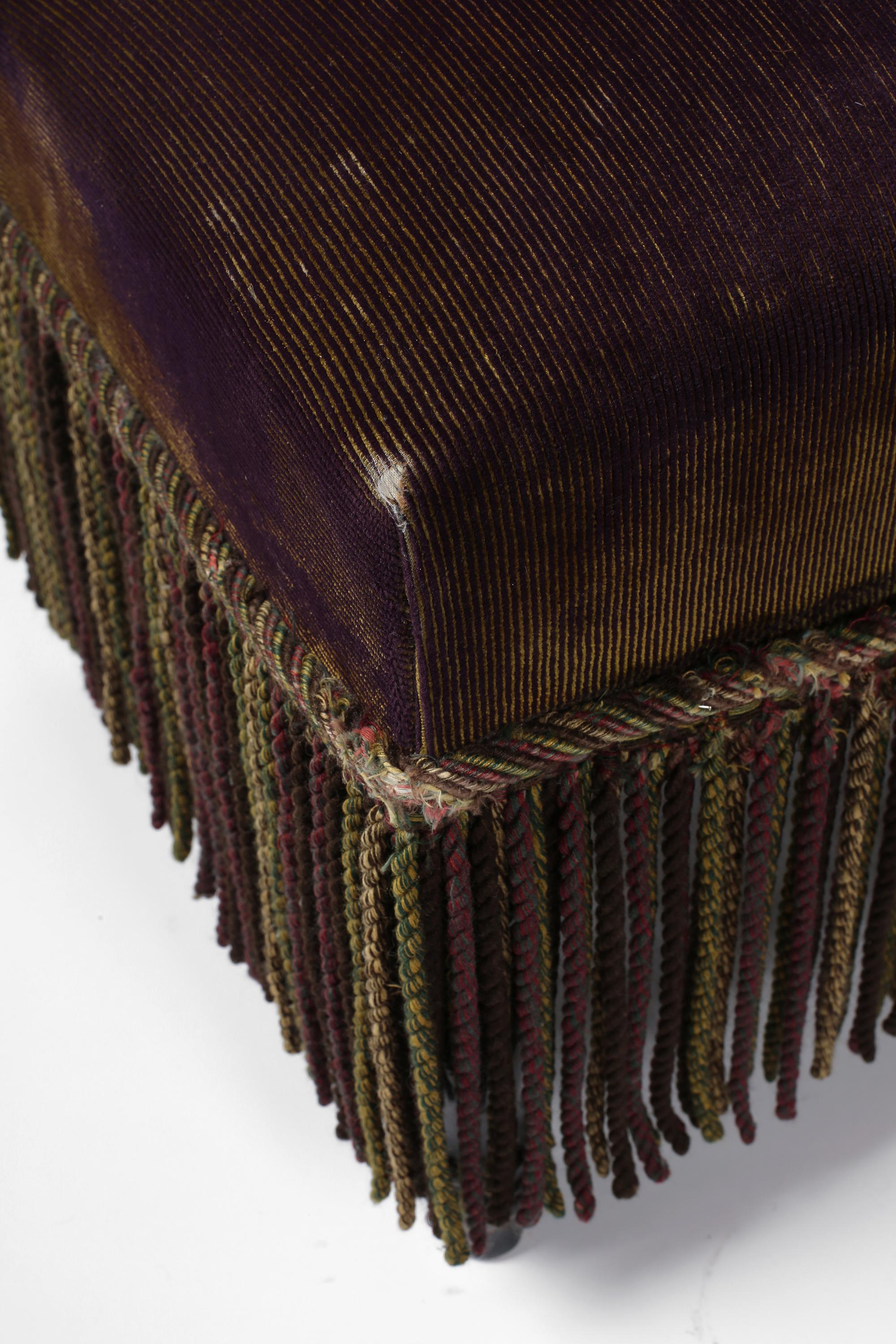 French Fringed Plum Red Velvet Black Lacquered Occasional Chairs For Sale 9