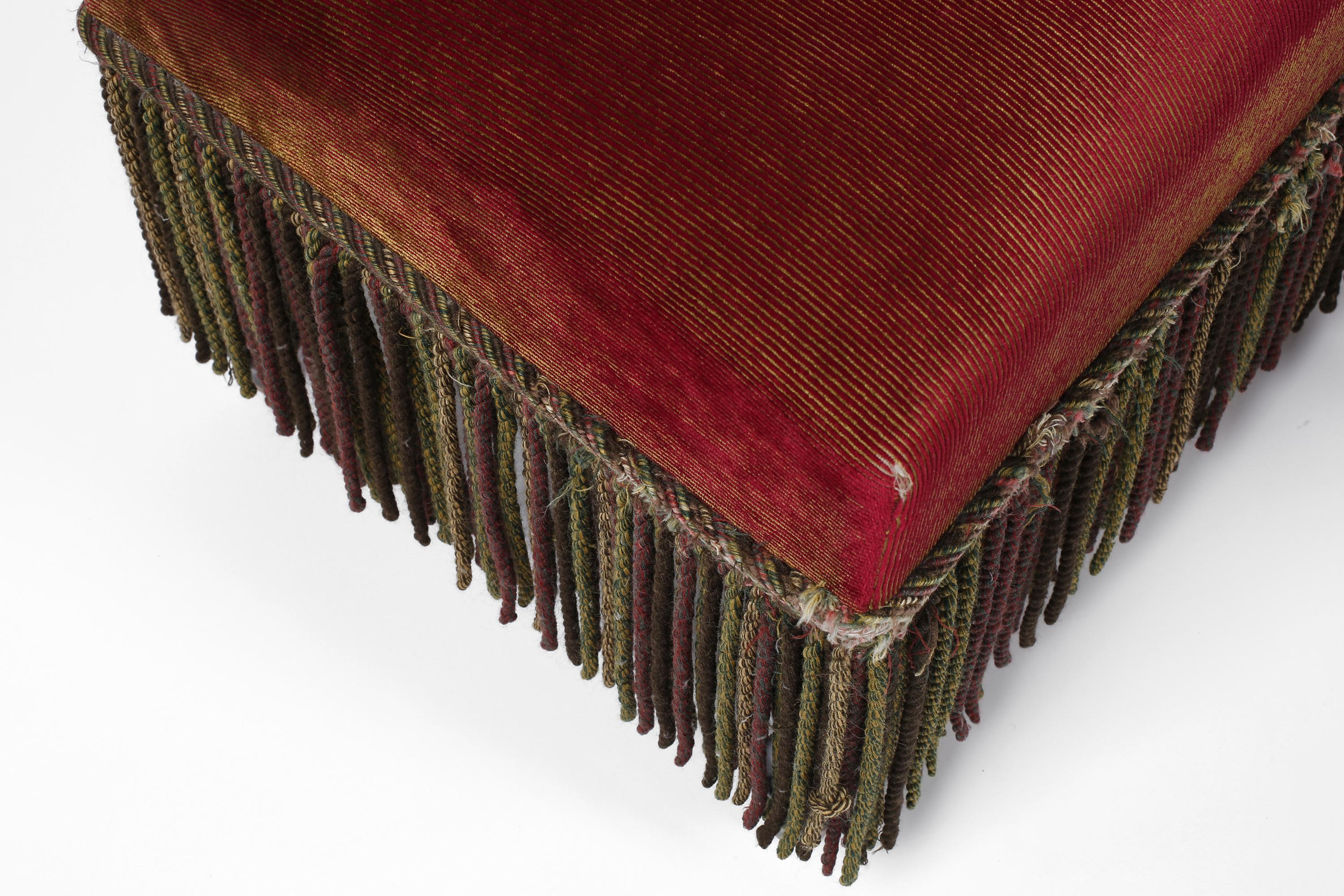 French Fringed Ruby Red Velvet Black Lacquered Occasional Chairs For Sale 6