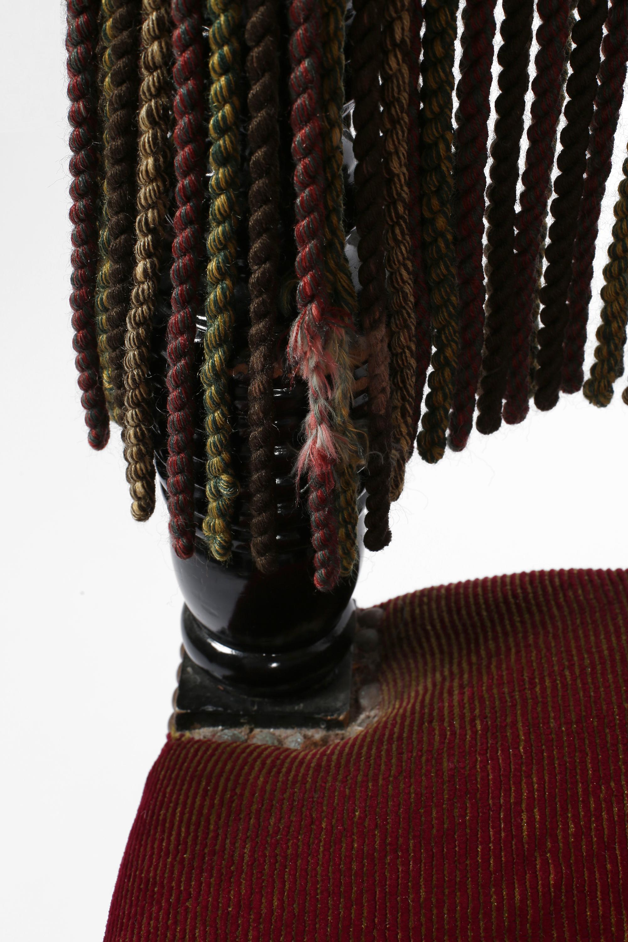 French Fringed Ruby Red Velvet Black Lacquered Occasional Chairs For Sale 7
