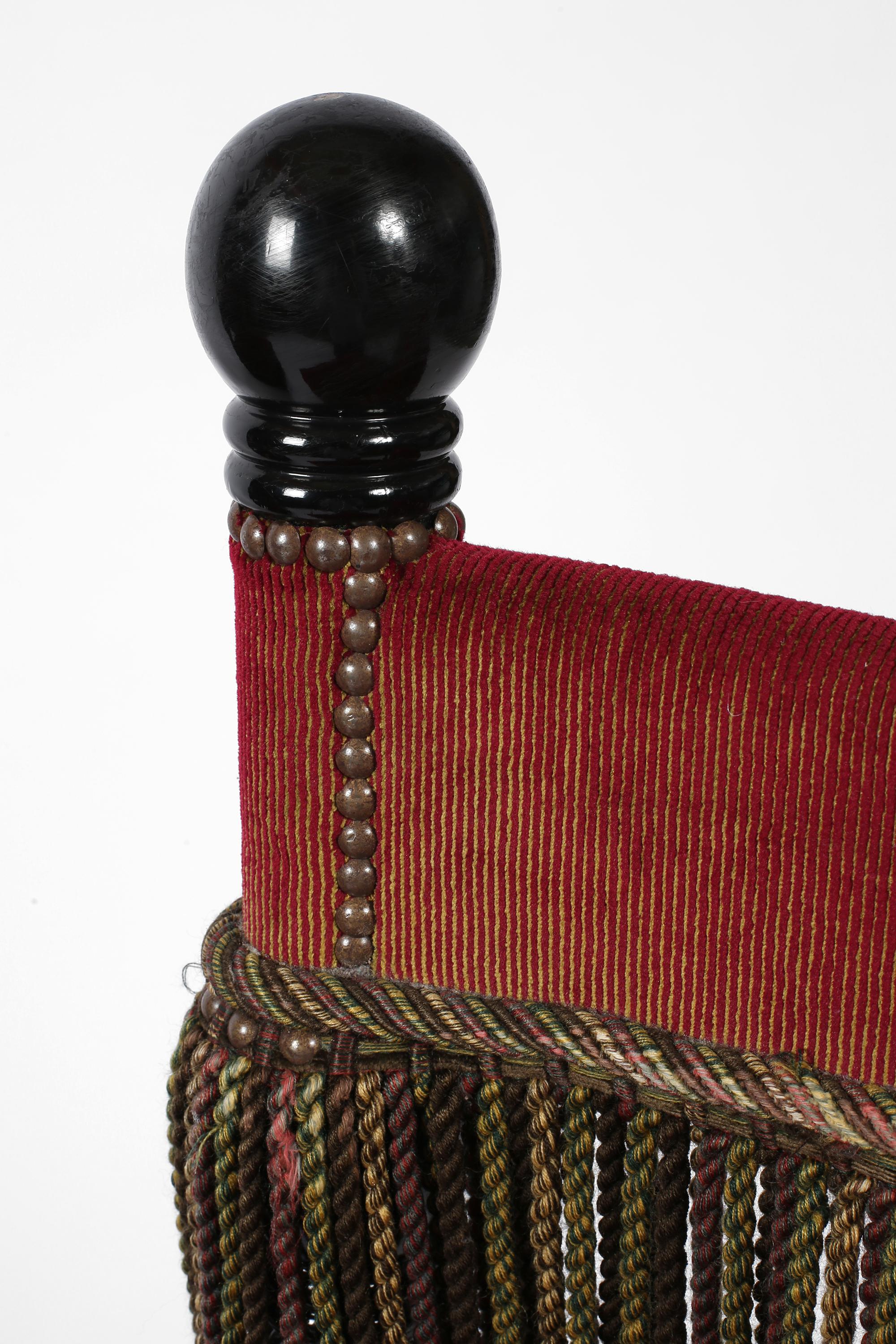 French Fringed Ruby Red Velvet Black Lacquered Occasional Chairs For Sale 10