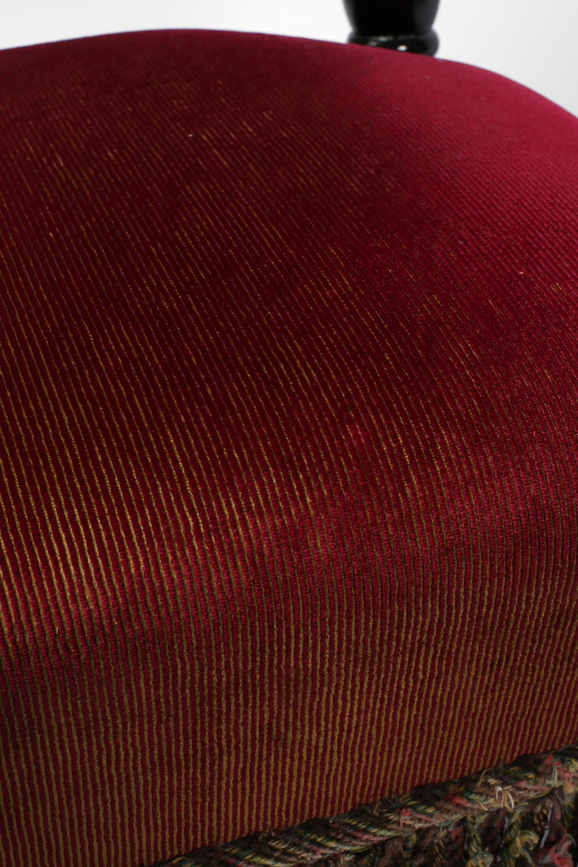 French Fringed Ruby Red Velvet Black Lacquered Occasional Chairs For Sale 12