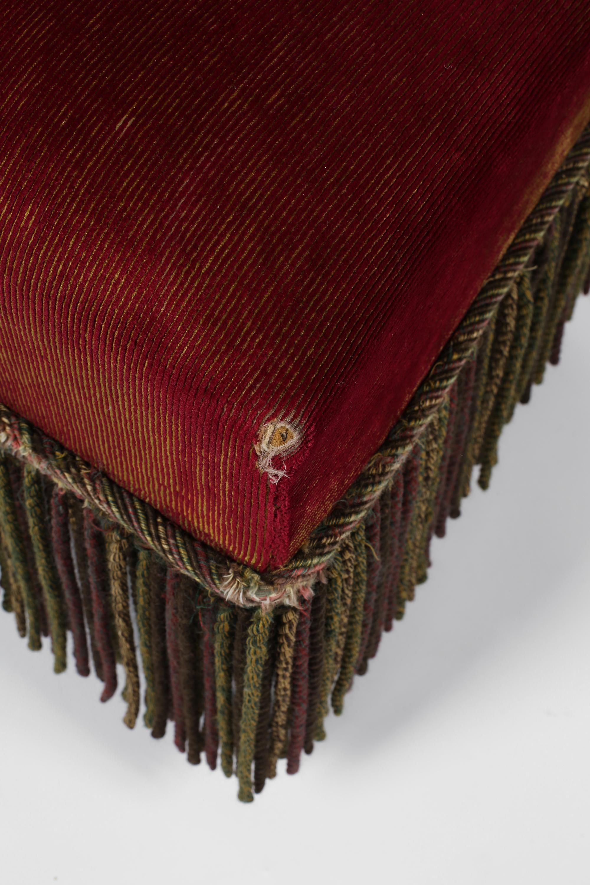 French Fringed Ruby Red Velvet Black Lacquered Occasional Chairs For Sale 15