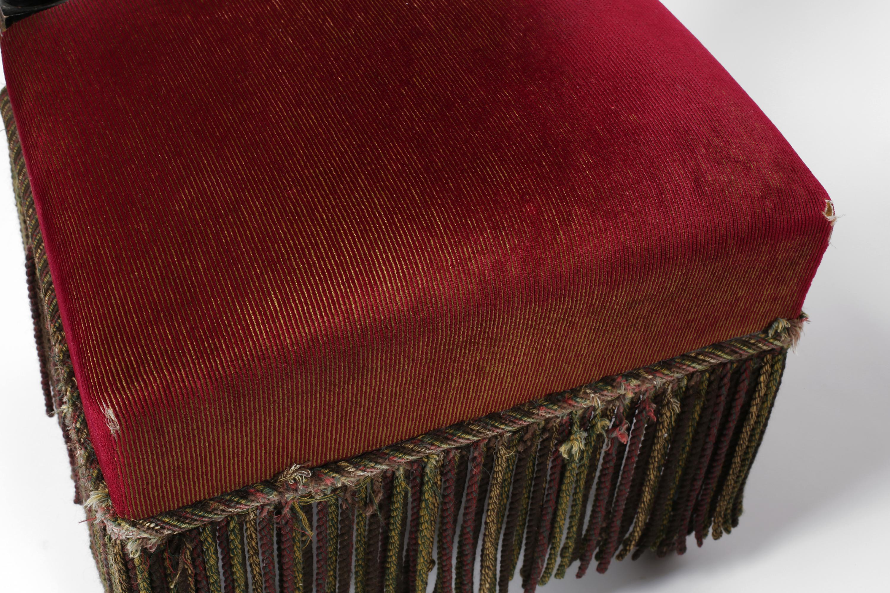 French Fringed Ruby Red Velvet Black Lacquered Occasional Chairs For Sale 16