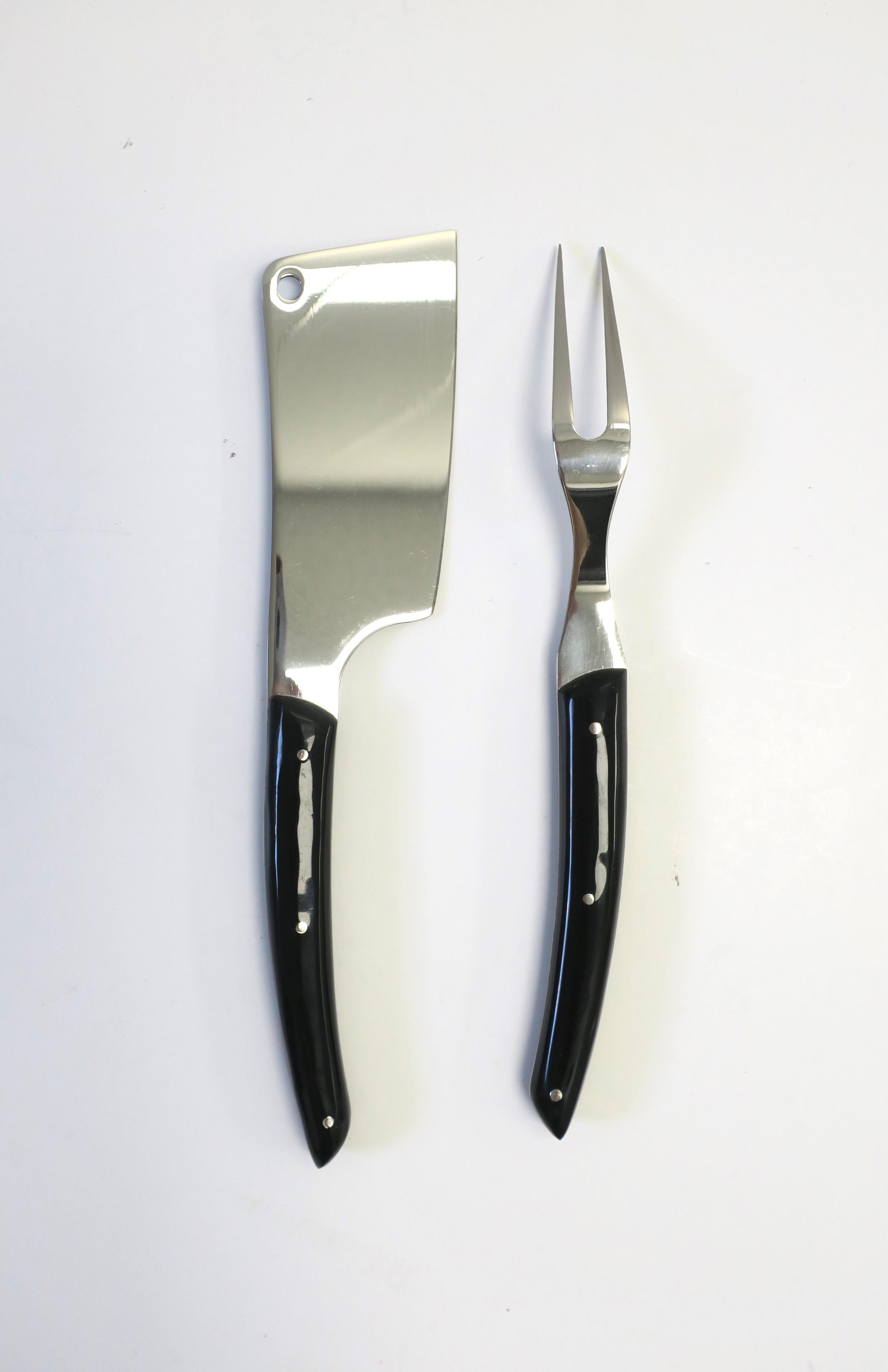 French, Fromage Cheese Steel Knife and Fork Cutlery Service, Set of 2 In Excellent Condition For Sale In New York, NY