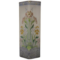 French Frosted and Clear Glass Vase with Enameled Flowers, circa 1900