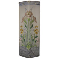 French Frosted and Clear Glass Vase with Enameled Flowers, circa 1900