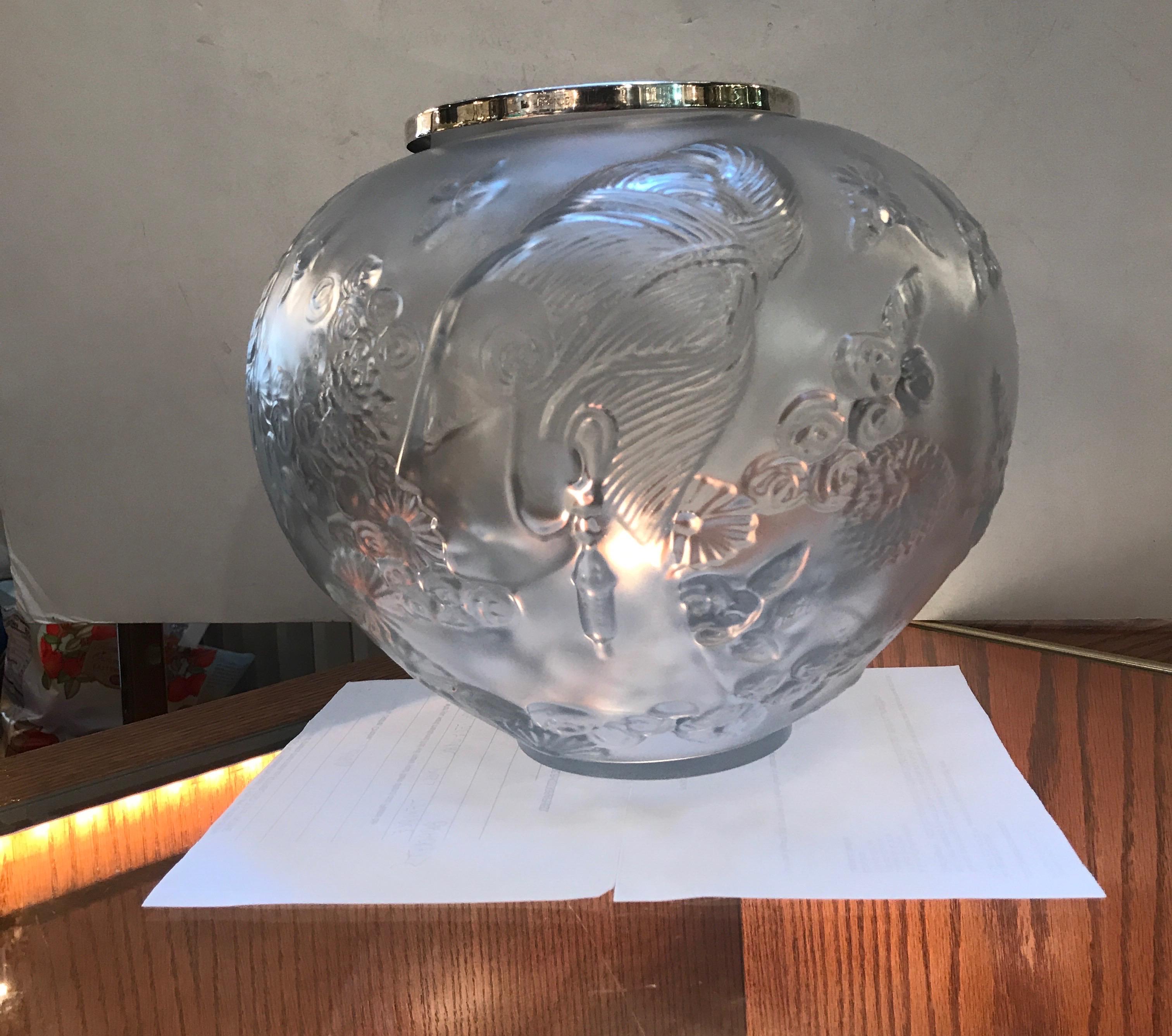 French Frosted Crystal Bulbous Vase Signed Erte Franko, 1984 4