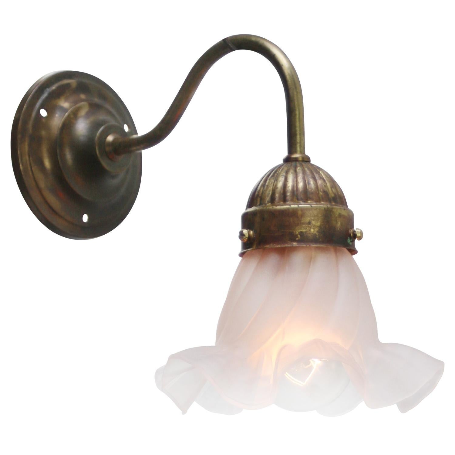 Art nouveau Appliques à fleurs en laiton et verre dépoli