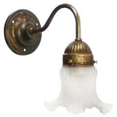 Lampada da parete a fiore in ottone con vetro smerigliato francese