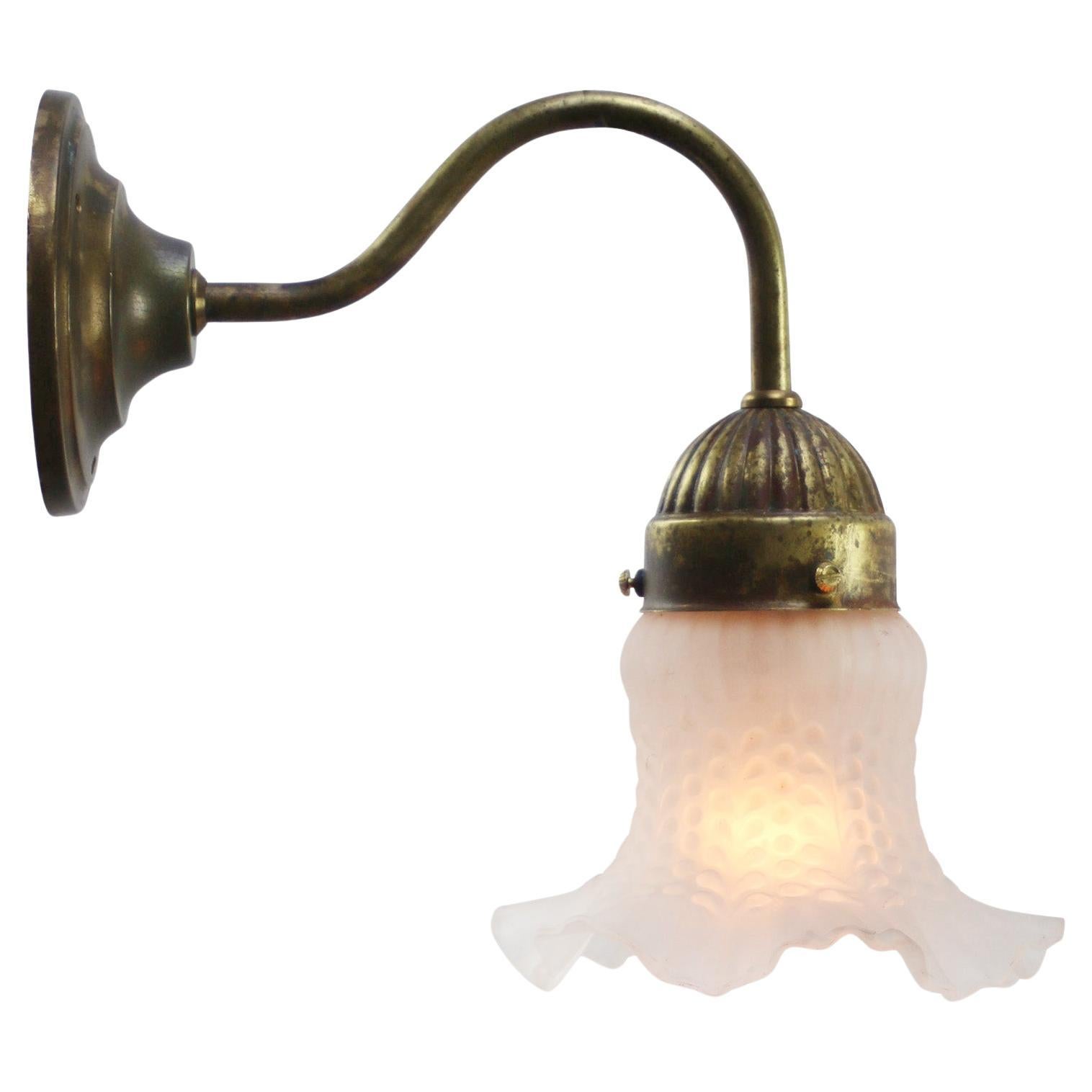 French Frosted Glass Brass Flower Scone Wall Lamp For Sale