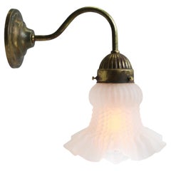 French Frosted Glass Brass Flower Scones Wall Lamps
