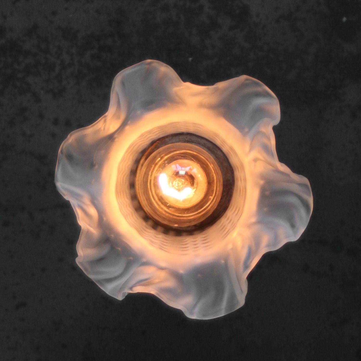 Ottone Lampade da soffitto a incasso in ottone con vetro smerigliato francese e ghisa in vendita