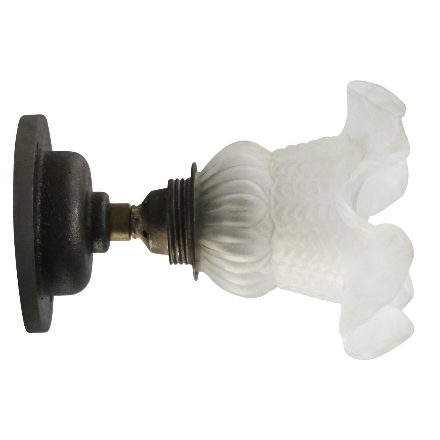 Industrial French Frosted Glass Cast Iron Brass Sconces Wall Lamps For Sale