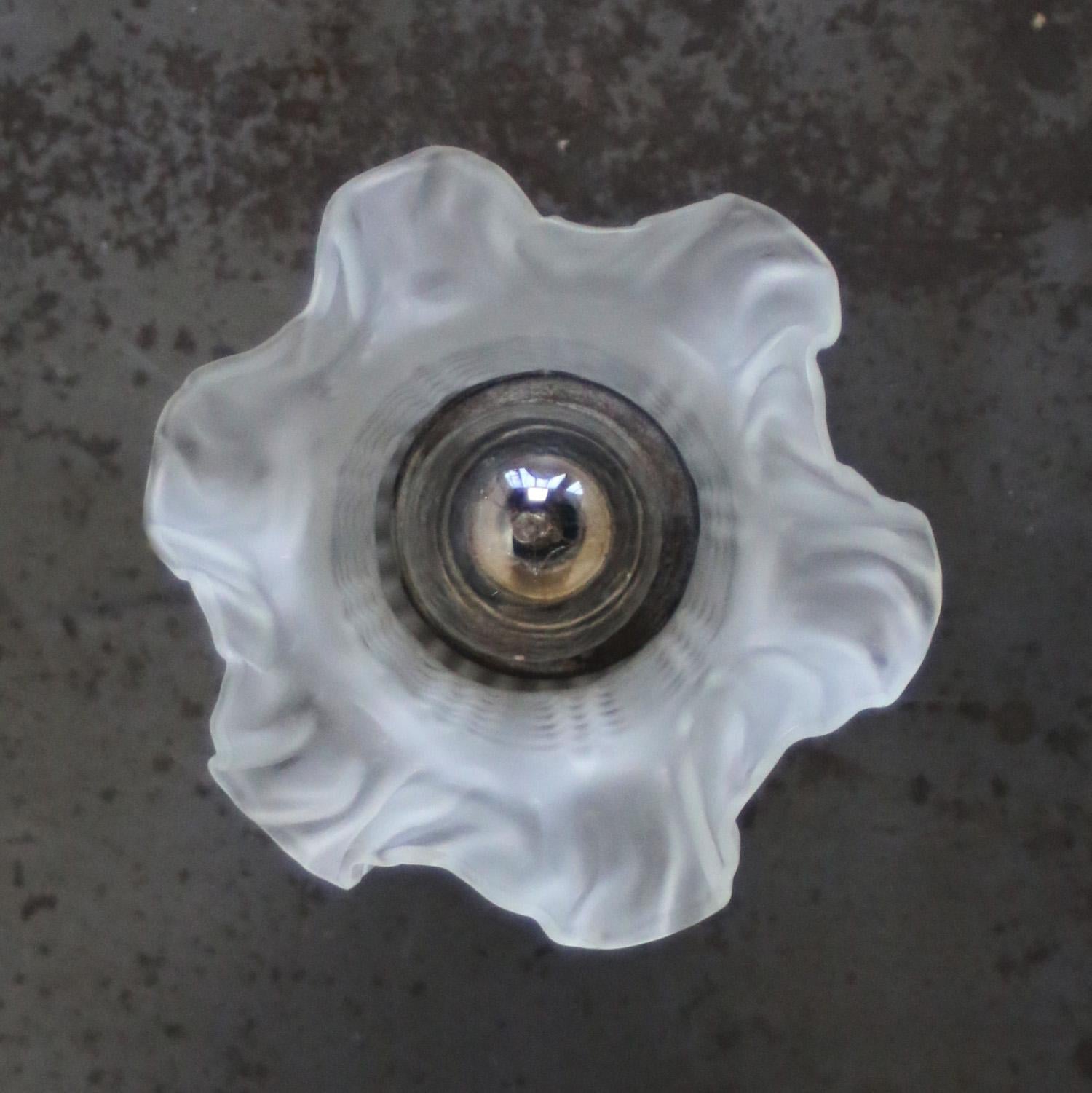 French Frosted Glass Cast Iron Brass Sconces Wall Lamps For Sale 3