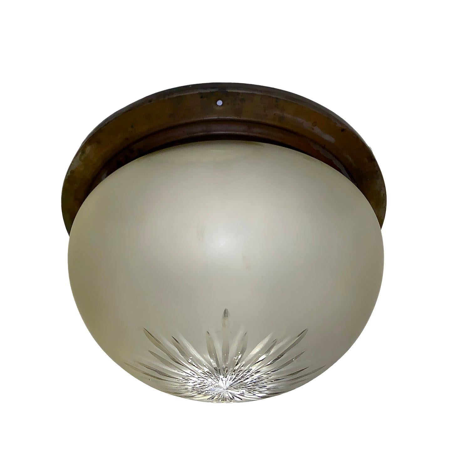 French Frosted Glass Flush-Mount Fixture For Sale