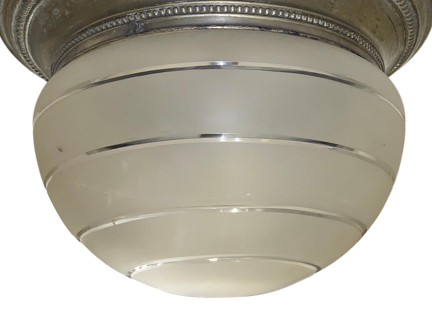 Early 20th Century French Frosted Glass Light Fixture For Sale