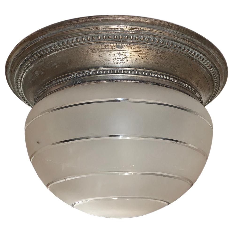 French Frosted Glass Light Fixture For Sale
