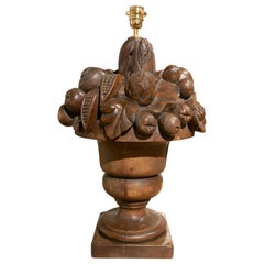 Vintage French Fruit Bowl Table Lamp Carved in Wood