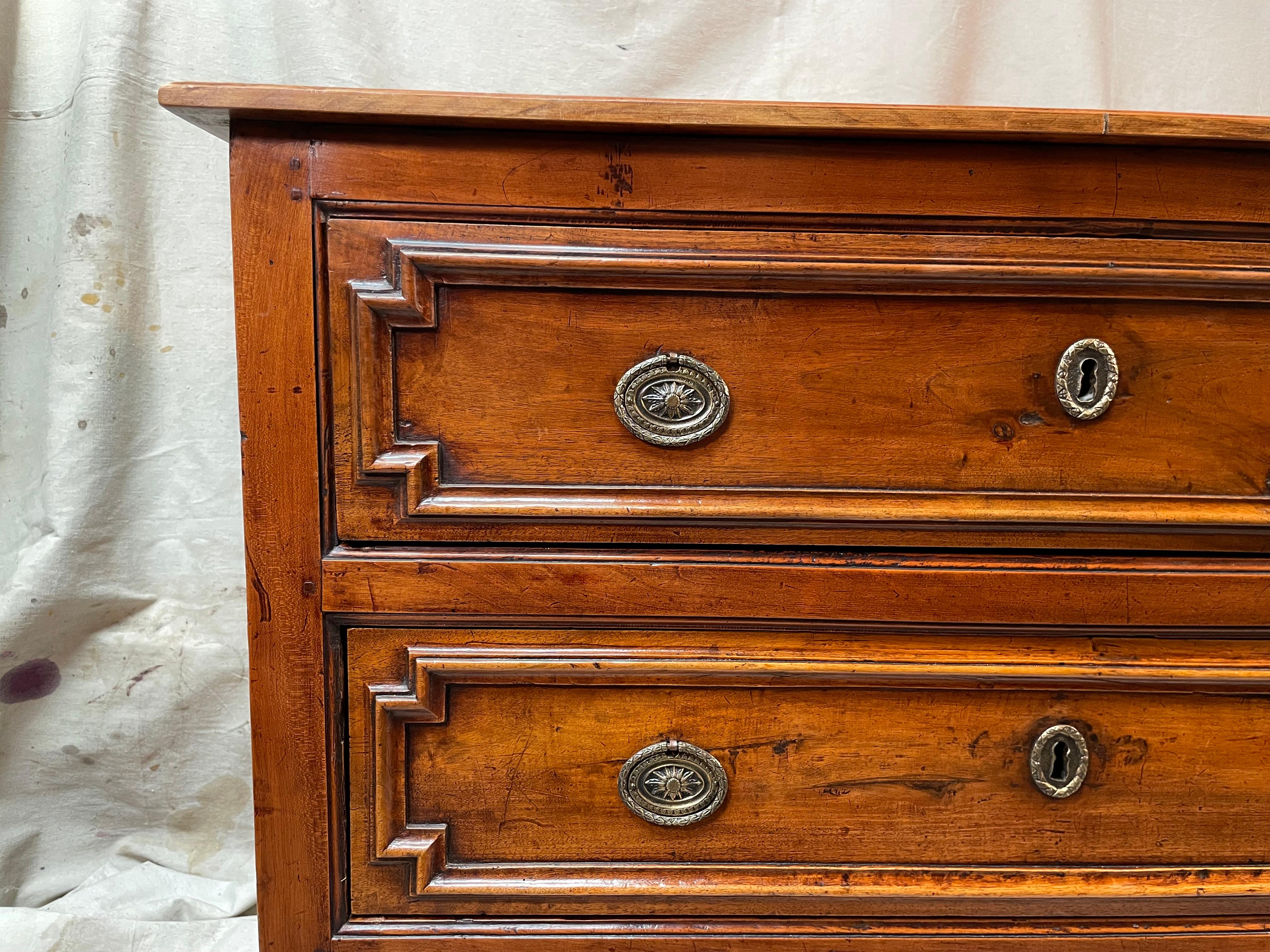 Brass French Fruit Wood Chest of Drawers For Sale