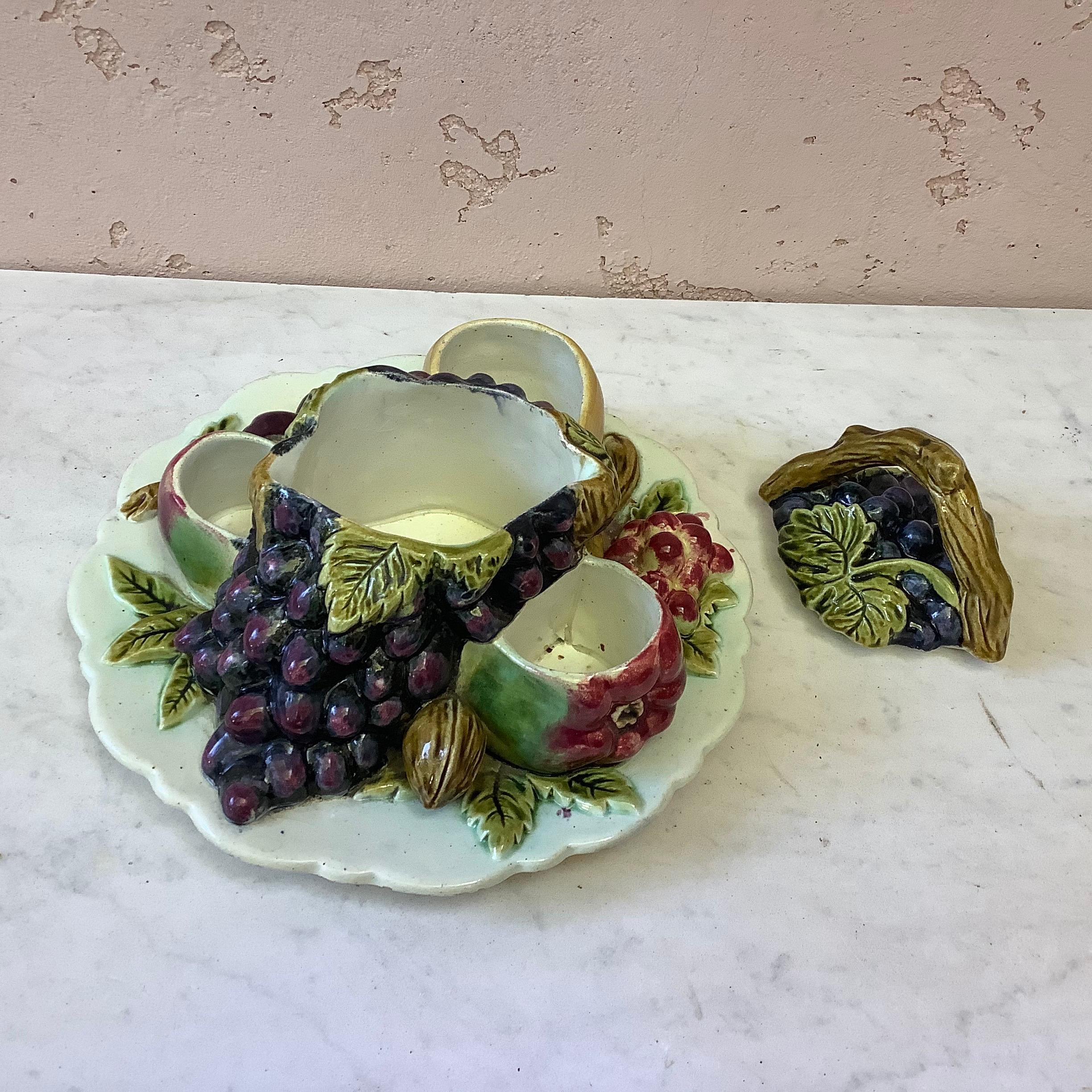 Ceramic French Majolica Trompe L'Oeil Server With Fruits, circa 1880 For Sale