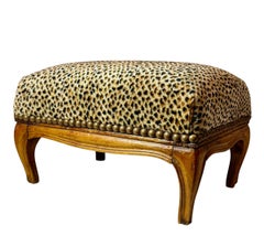 French Fruitwood Bench Upholstered in Scalamandré Cheetah Silk Velvet