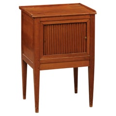 Antique French Fruitwood Chevet with Tamboor Door, Tray Top, & Tapered Legs, 19th C