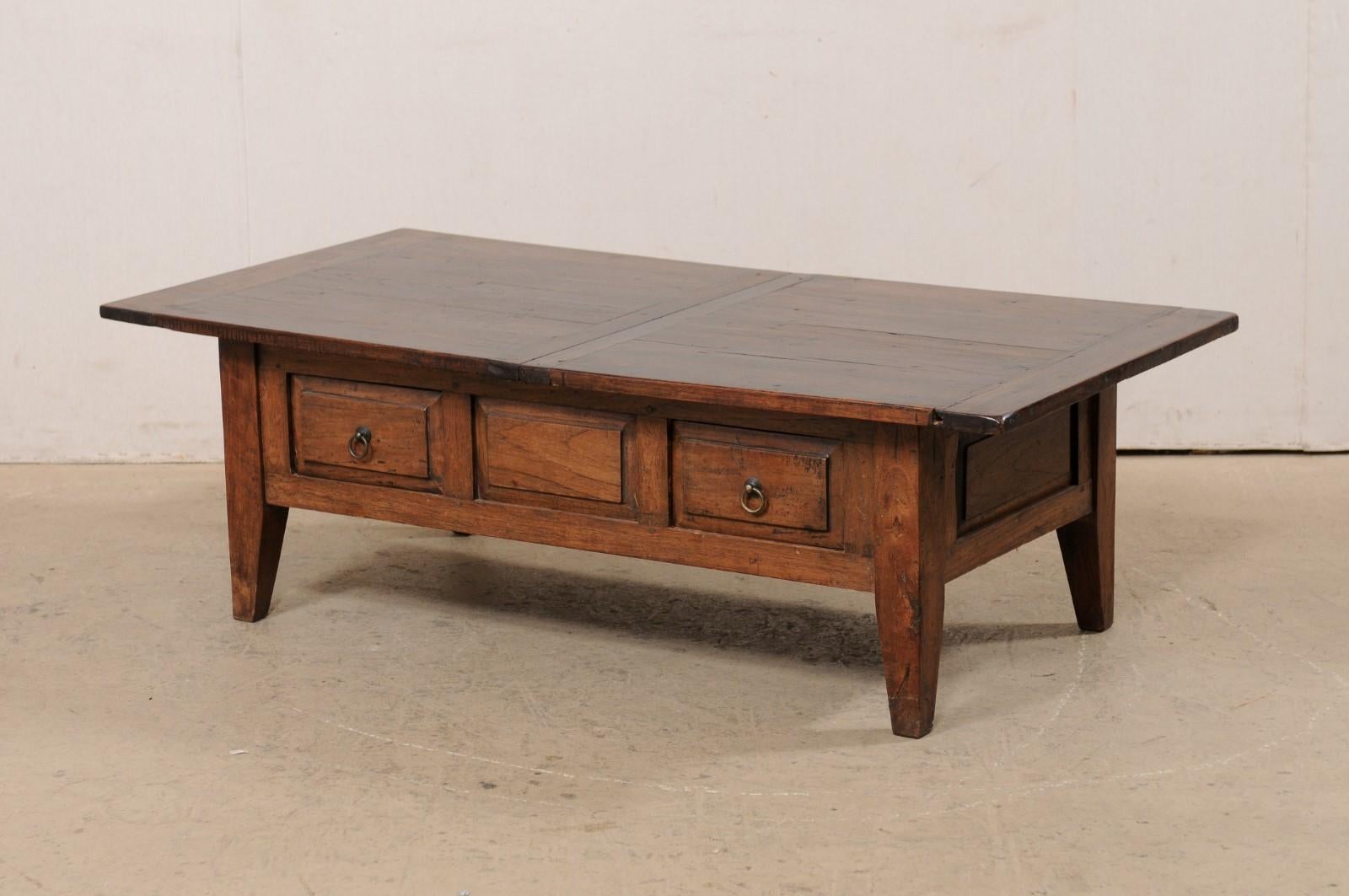 French Fruitwood Coffee Table in Rectangular-Shape w/Storage, Early 20th Century For Sale 9