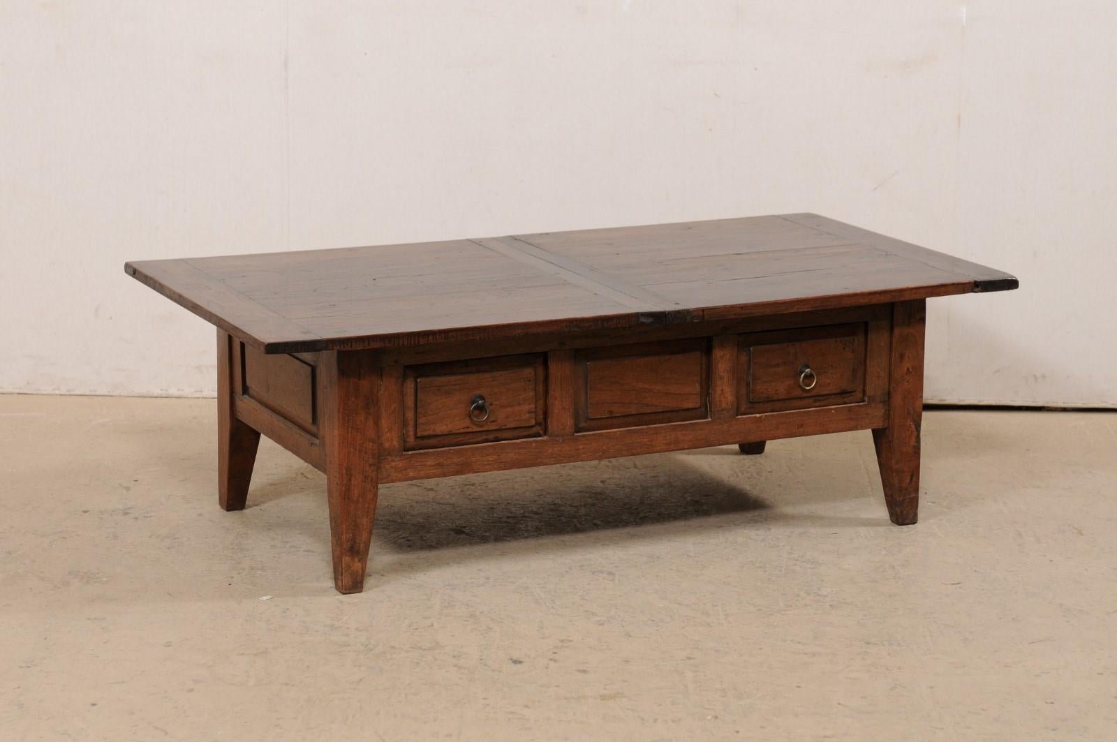 French Fruitwood Coffee Table in Rectangular-Shape w/Storage, Early 20th Century In Good Condition For Sale In Atlanta, GA