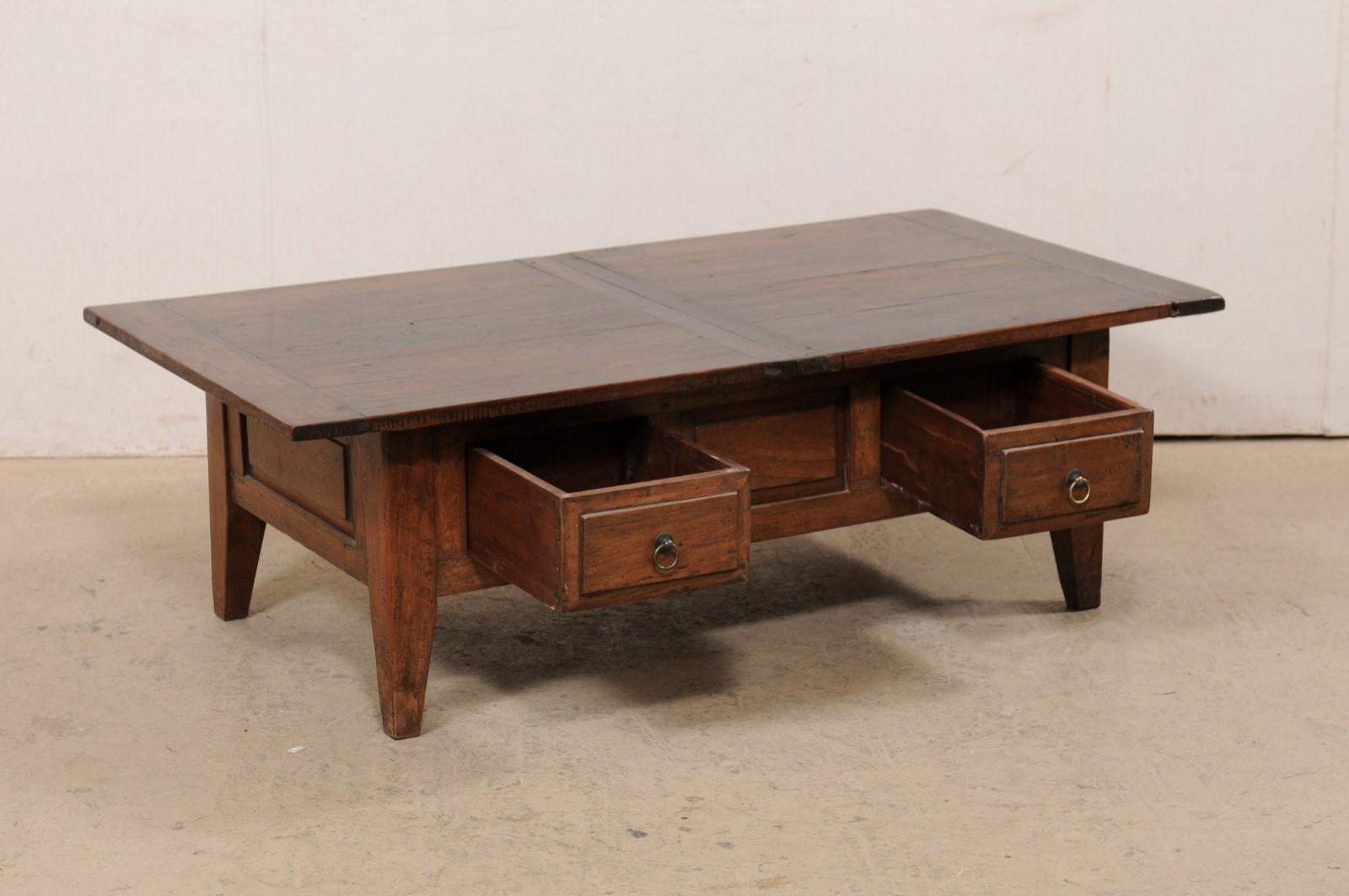 Wood French Fruitwood Coffee Table in Rectangular-Shape w/Storage, Early 20th Century For Sale