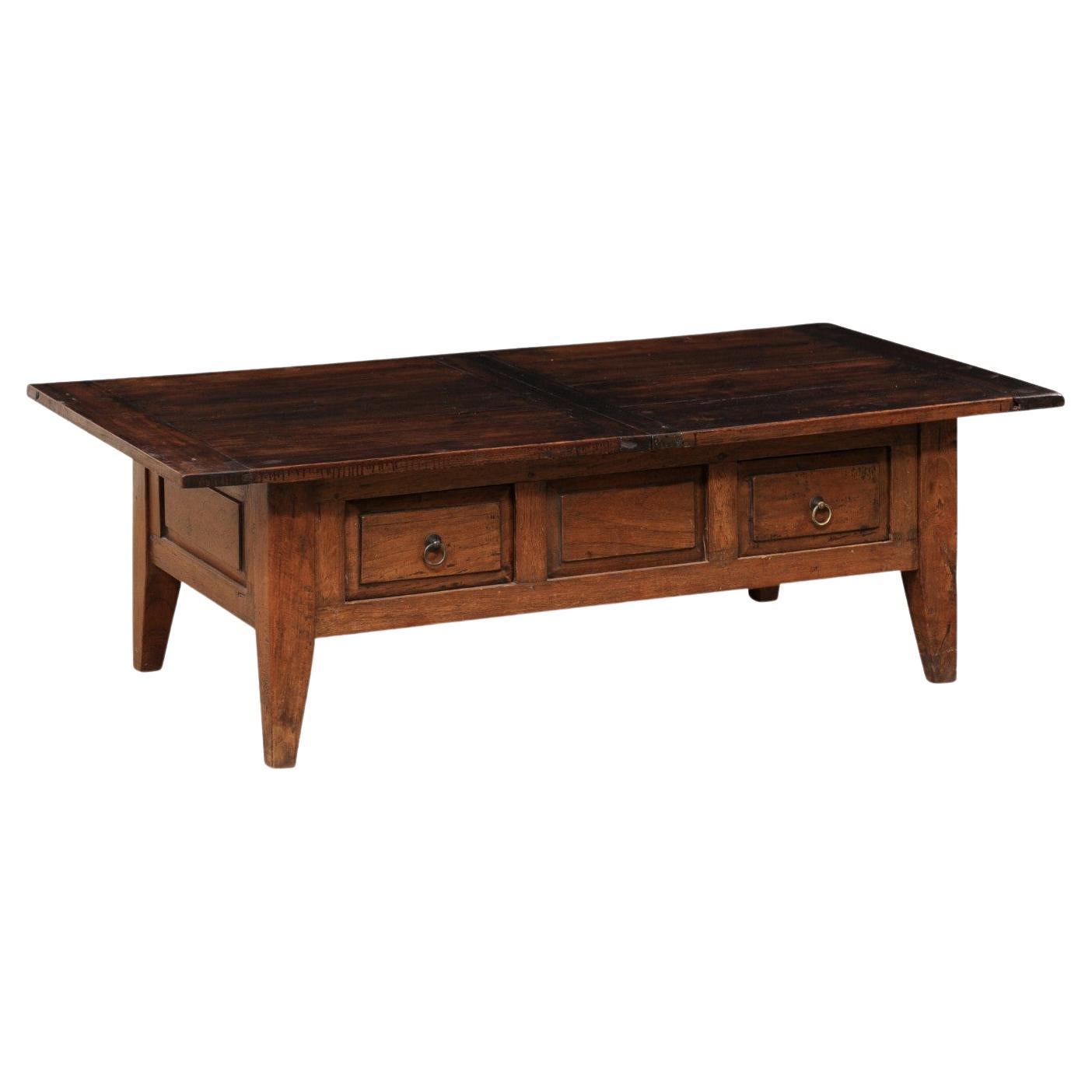 French Fruitwood Coffee Table in Rectangular-Shape w/Storage, Early 20th Century For Sale