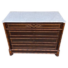 French Fruitwood Faux Bamboo Chest with White Marble Top, Early 20th Century