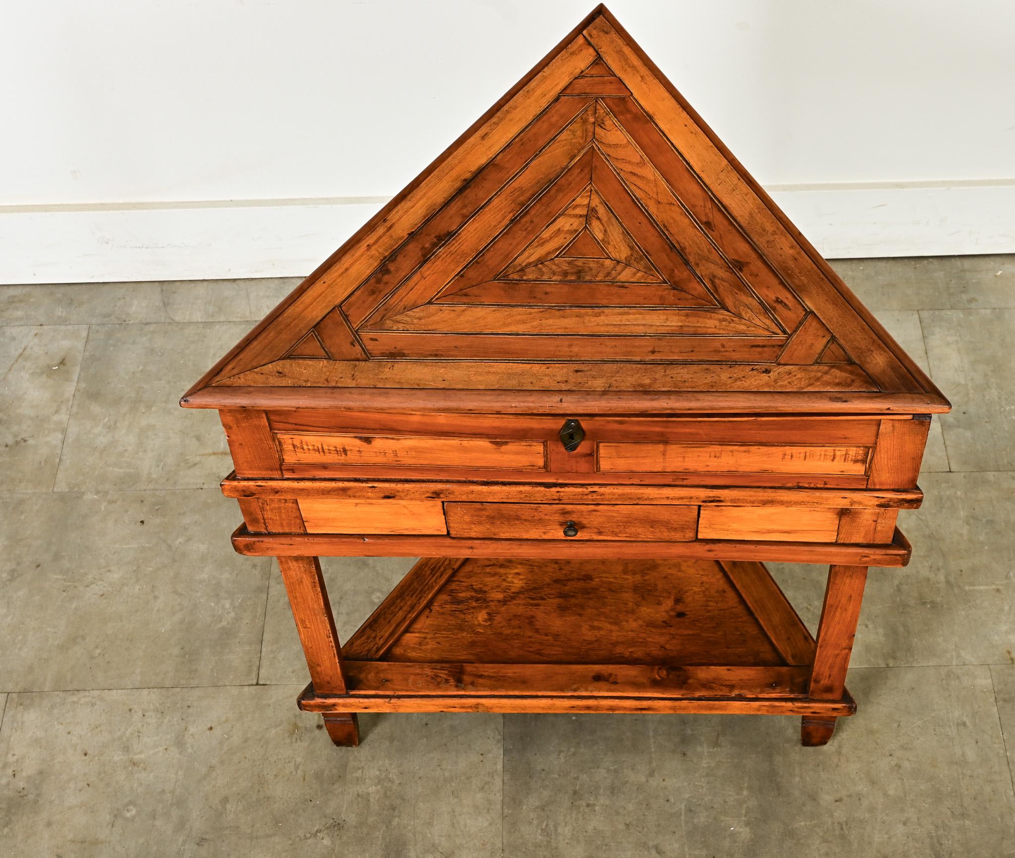 19th Century French Fruitwood Inlay Triangle Table