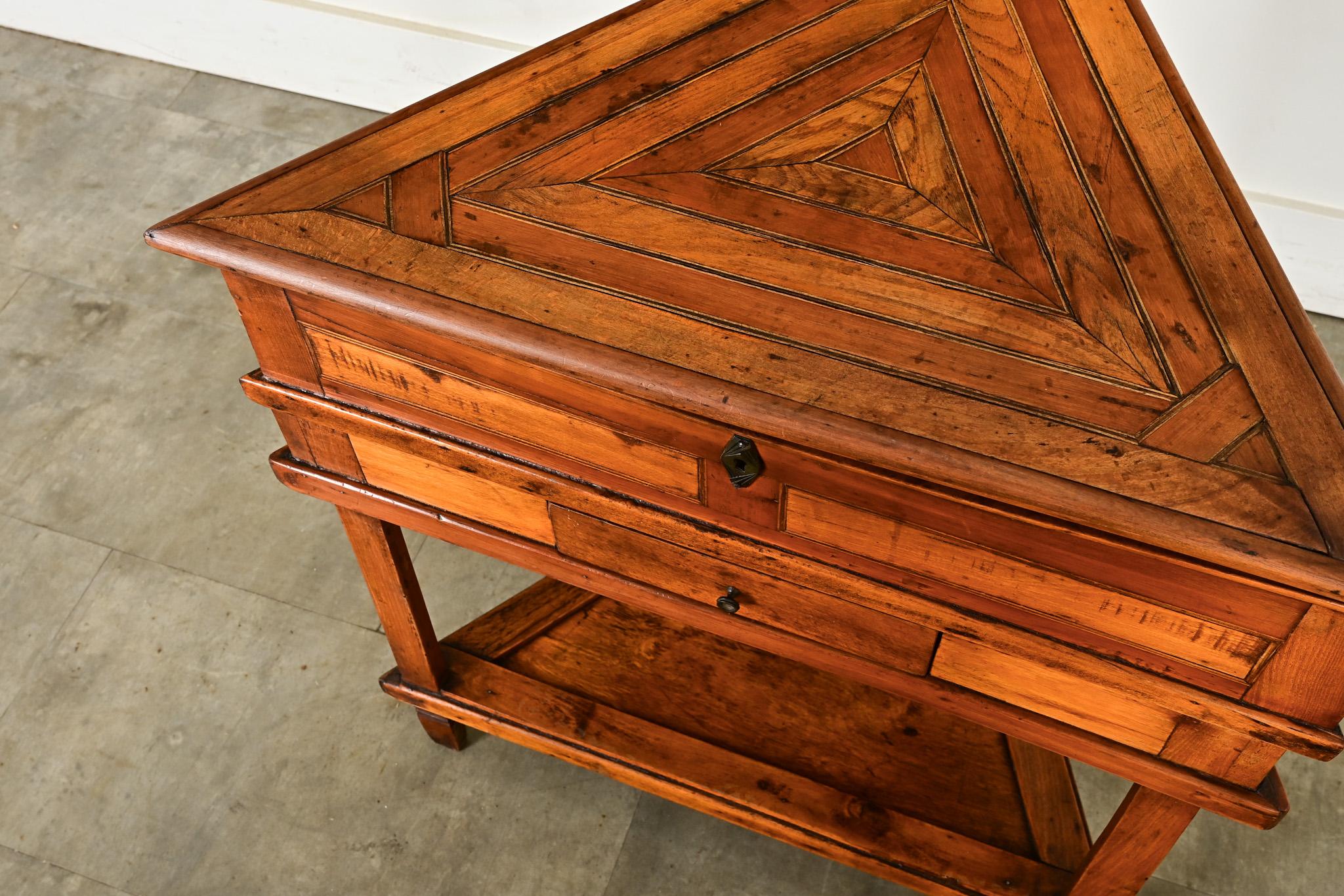 French Fruitwood Inlay Triangle Table 1