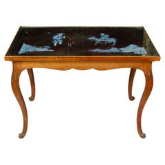 French Fruitwood Side Table with Porcelain Tops