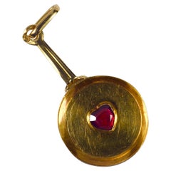 French Frying Pan 18K Yellow Gold Ruby Charm Pendant