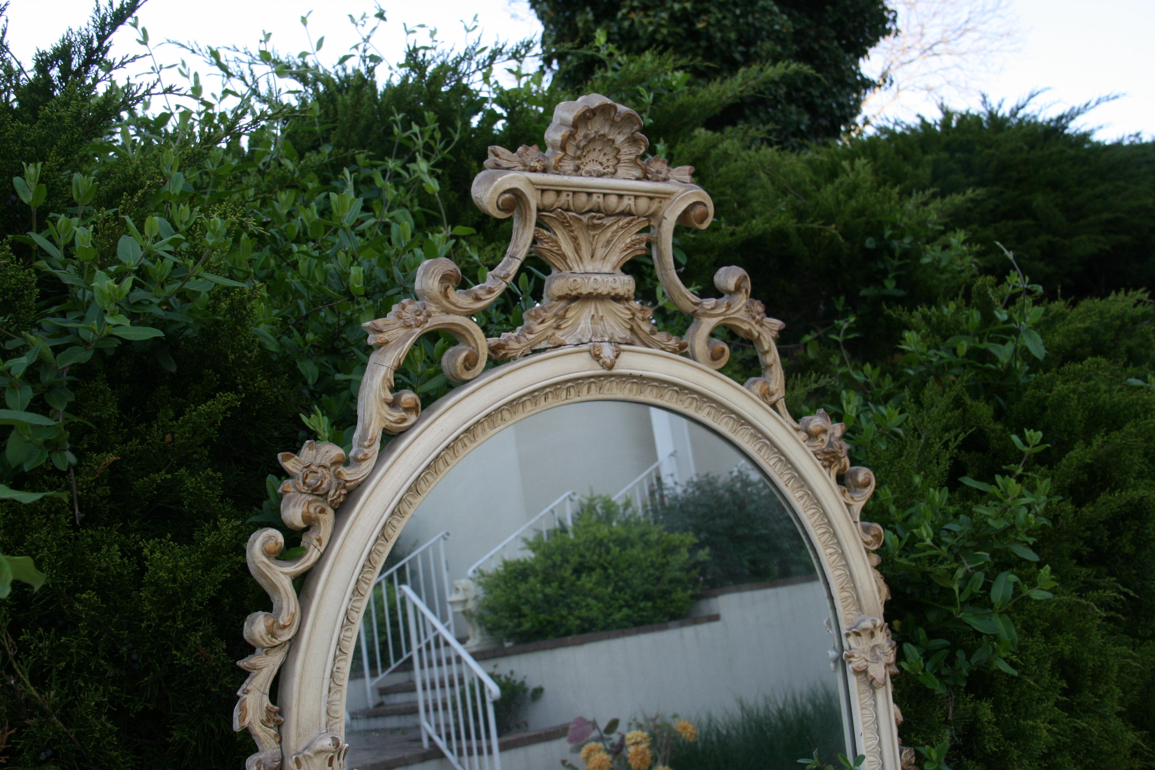 French Full Length Ornate Arch Top Wood and Gesso Mirror, 1920's In Good Condition For Sale In Douglas Manor, NY