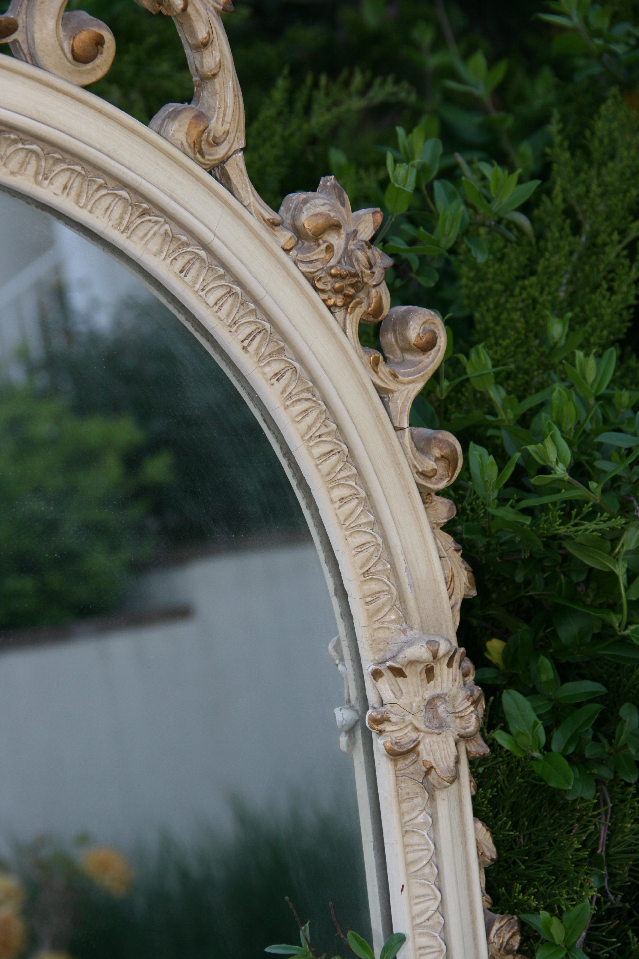 Early 20th Century French Full Length Ornate Arch Top Wood and Gesso Mirror, 1920's For Sale