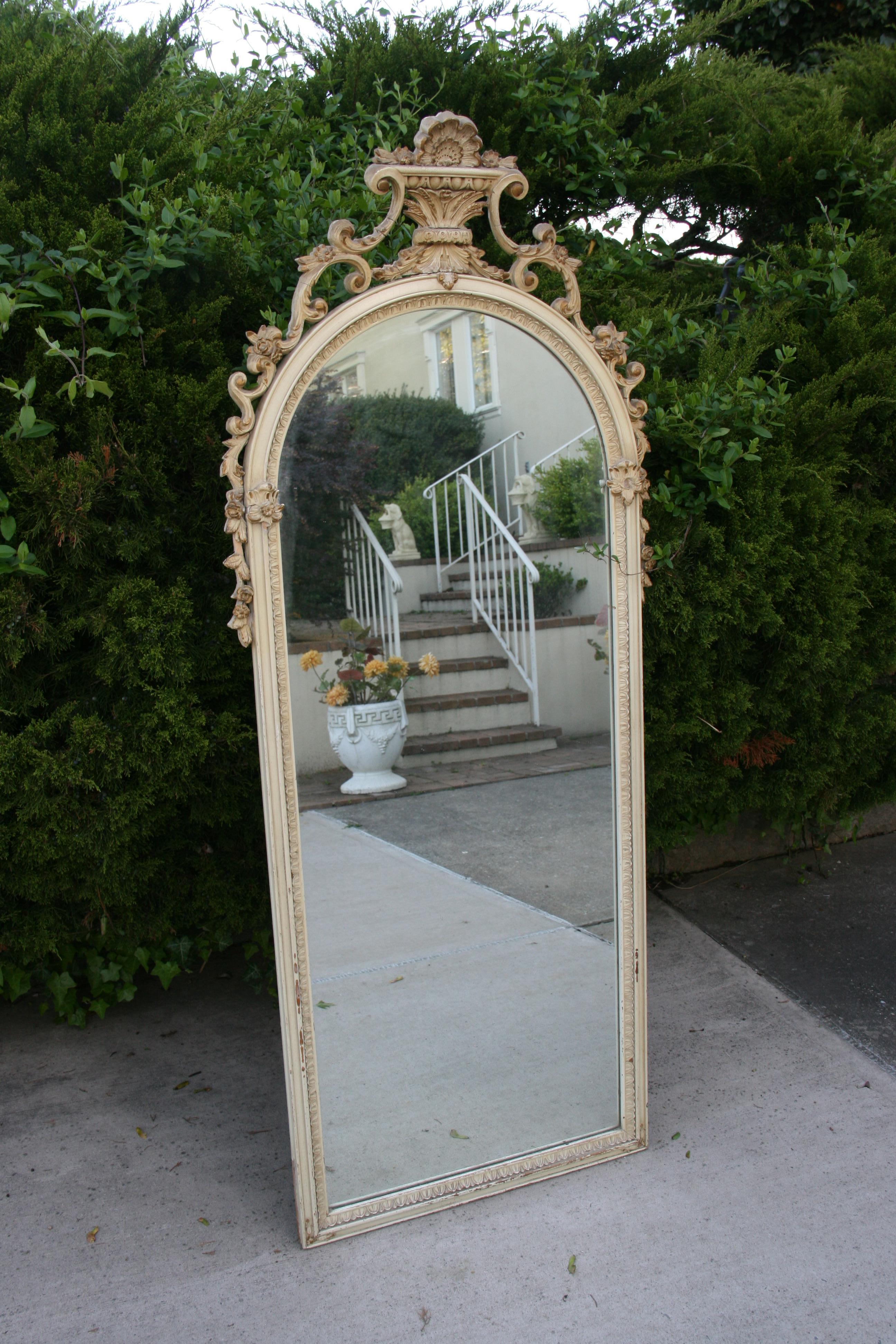 French Full Length Ornate Arch Top Wood and Gesso Mirror, 1920's For Sale 1